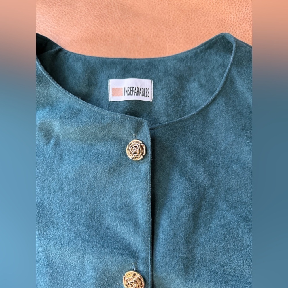 1980's Inseparables Womens Shirt Jacket Dark Teal Gold Rose Buttons Womens Sz 18 - Picture 3 of 7